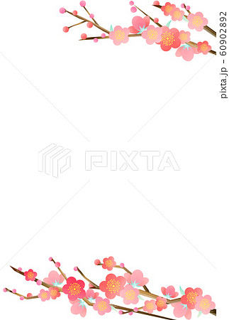 ポストカードサイズ 梅の花のフレーム 縦のイラスト素材