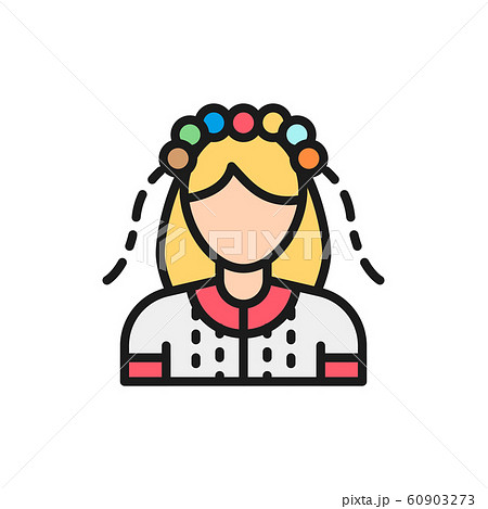 Ukrainian woman in traditional national dress, bride flat color line icon. 60903273