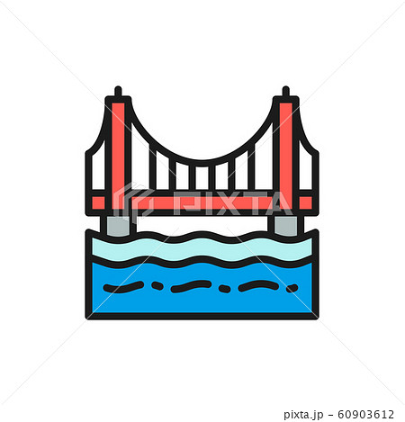 Golden Gate Bridge, San Francisco, USA flat color line icon. 60903612