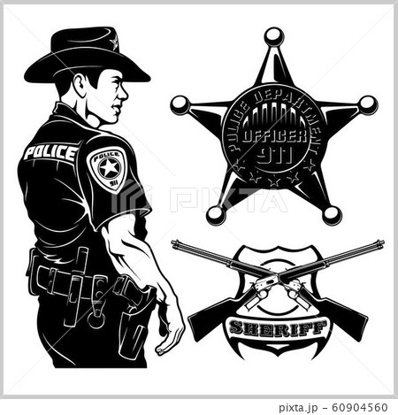 Sheriff Vector set - Design elements, Badge, Sheriff in Monochrome style. Vector illustration Isolated on White Sheriff Vector set - Design elements, Badge, Sheriff in Monochrome style. Vector illustration Isolated on White 60904560
