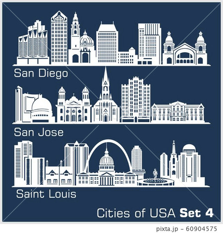 Cities of USA - San Diego, San Jose, Saint Louis. Detailed architecture. Trendy vector illustration. Cities of USA - San Diego, San Jose, Saint Louis. Detailed architecture. Trendy vector illustration. 60904575