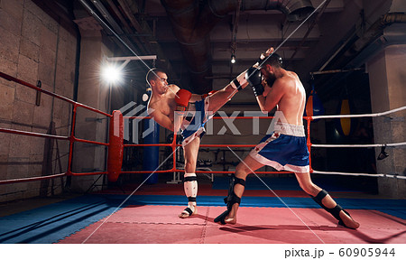 Boxers training kickboxing in the ring at the health club 60905944