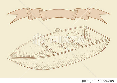 Fishing boat. Hand drawn sketch on beige background 60906709