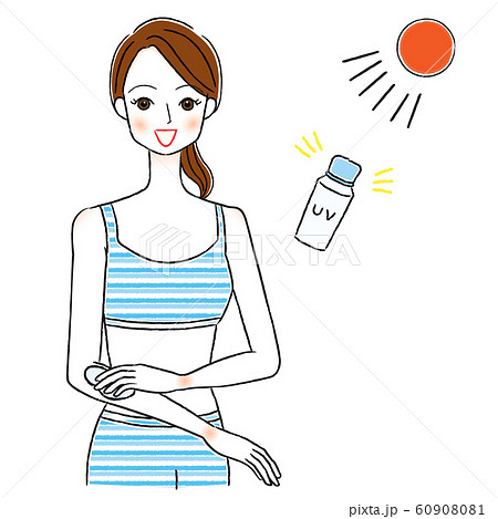 日焼け止めを塗る女性のイラスト UVケア 日焼け止めを塗る女性のイラスト UVケア 60908081