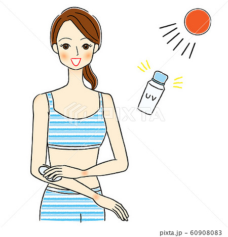 日焼け止めを塗る女性のイラスト Uvケアのイラスト素材
