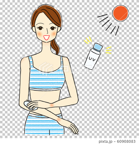 日焼け止めを塗る女性のイラスト Uvケアのイラスト素材