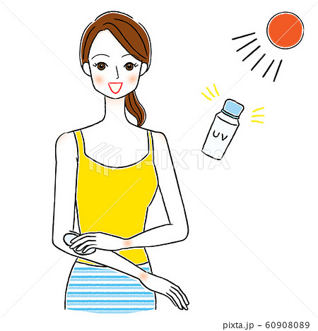 日焼け止めを塗る女性のイラスト Uvケアのイラスト素材