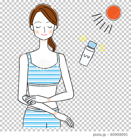 日焼け止めを塗る女性のイラスト　UVケア 60908091