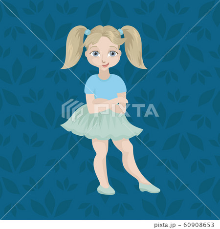 The girl the schoolgirl in a self satisfied pose. Put hands and smiles. Vector illustration The girl the schoolgirl in a self satisfied pose. Put hands and smiles. Vector illustration 60908653