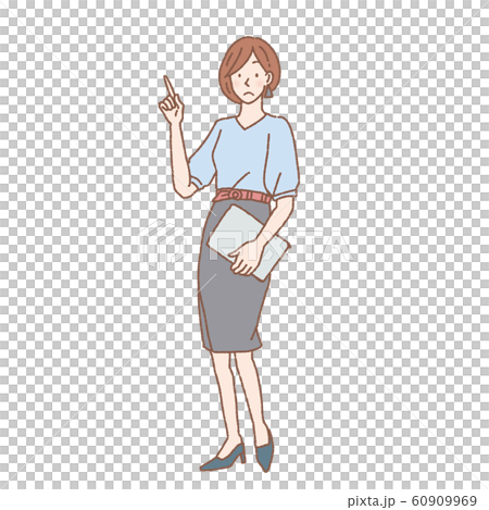 A woman doing one point of gesture whole body illustration A woman doing one point of gesture whole body illustration 60909969