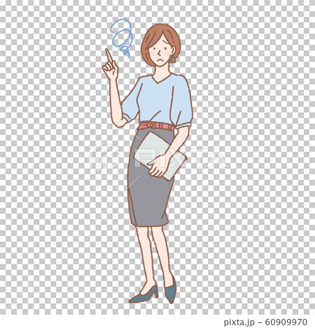 ワンポイントの仕草をする女性 全身 イラスト ワンポイントの仕草をする女性 全身 イラスト 60909970