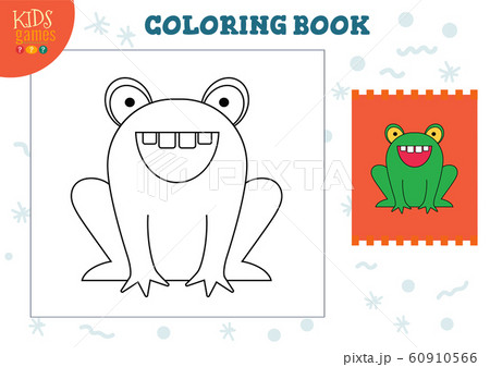 Copy and color picture vector illustration, exercise. Funny cartoon frog 60910566