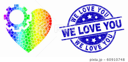 Vector Spectral Dot Heart Gear Icon and Distress We Love You Stamp Vector Spectral Dot Heart Gear Icon and Distress We Love You Stamp 60910748