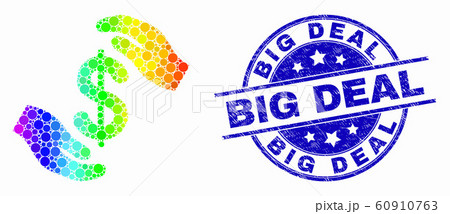 Vector Bright Pixelated Hands Care Dollar Icon and Scratched Big Deal Watermark 60910763