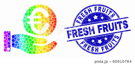 Vector Spectrum Pixelated Hand Offfer Euro Coin Icon and Scratched Fresh Fruits Seal Vector Spectrum Pixelated Hand Offfer Euro Coin Icon and Scratched Fresh Fruits Seal 60910764
