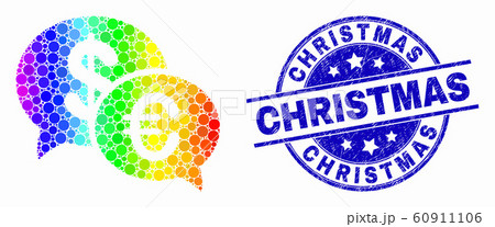 Vector Bright Pixelated Financial Chat Icon and Grunge Christmas Watermark 60911106