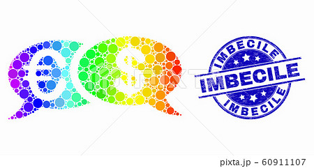 Vector Rainbow Colored Pixelated Financial Chat Messages Icon and Distress Imbecile Stamp 60911107