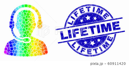 Vector Bright Pixelated Call Center Operator Icon and Distress Lifetime Stamp Vector Bright Pixelated Call Center Operator Icon and Distress Lifetime Stamp 60911420