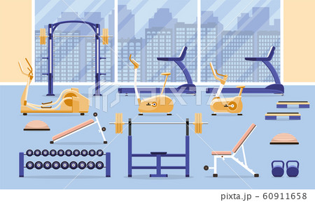 Sport fitness gym interior workout equipment. 60911658