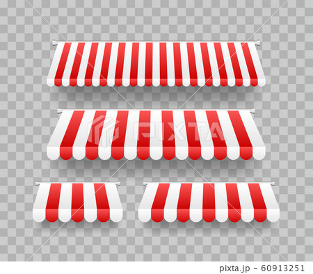 Colored striped awnings set for shop, restaurants 60913251