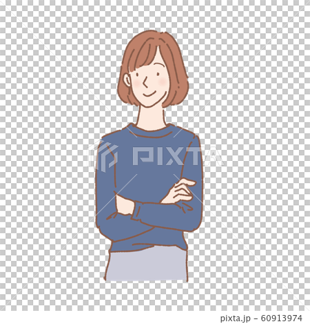 腕を組む　女性　イラスト　笑顔　上半身 60913974