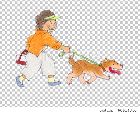 犬の散歩をする飼い主 60914316
