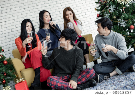 Happy party of young Asian with drink wine and Happy party of young Asian with drink wine and 60918857