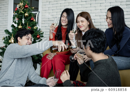 Party of group young Asian with pour wine for Party of group young Asian with pour wine for 60918858