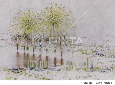 【花火】和紙に印刷された花火のイメージ 60919004