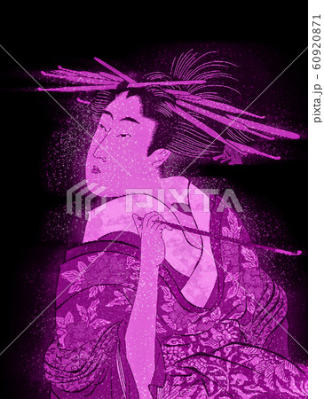 美人五面相 煙管を持つ女 ホログラムバージョンのイラスト素材