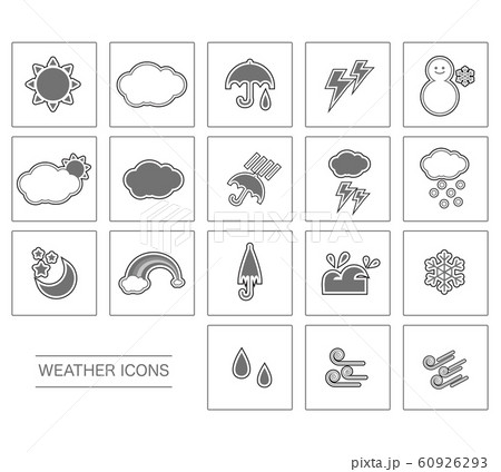 天気 アイコン セット 四角枠2のイラスト素材