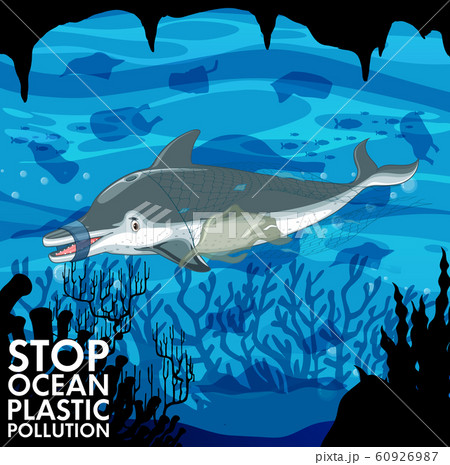 Underwater scene with dolphin and plastic bags Underwater scene with dolphin and plastic bags 60926987