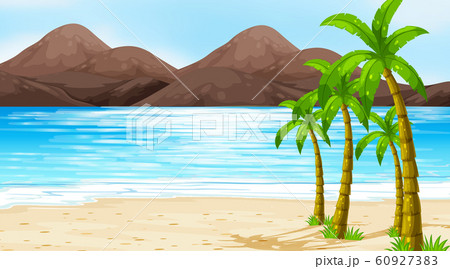 Scene with coconut trees on the beach 60927383