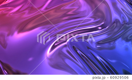 3D render beautiful folds of foil with gradient iridescent blue red color in full screen, as clean fabric abstract background. Simple soft material with crease like waves on liquid surface. 31 60929506