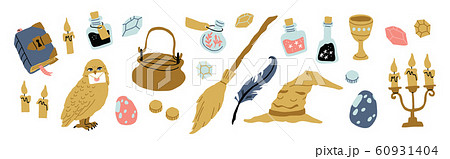 school of magic objects isolated - owl, potion 60931404