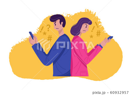 Angry Man and woman texting on smartphone. Smartphone addiction concept. 60932957