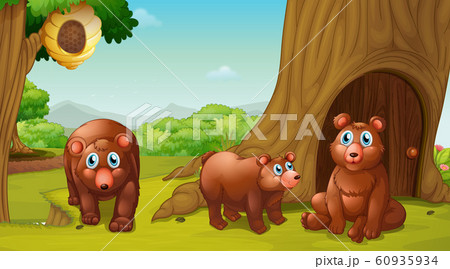 Scene with three bears in the park Scene with three bears in the park 60935934
