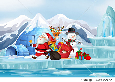 Christmas scene with Santa and snowman 60935972