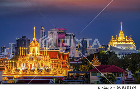 cityscape of Loha prasat and Golden mpumtain with cityscape of Loha prasat and Golden mpumtain with 60938134