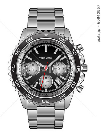 Realistic wristwatch steel black design for men luxury on white background vector illustration. 60940967