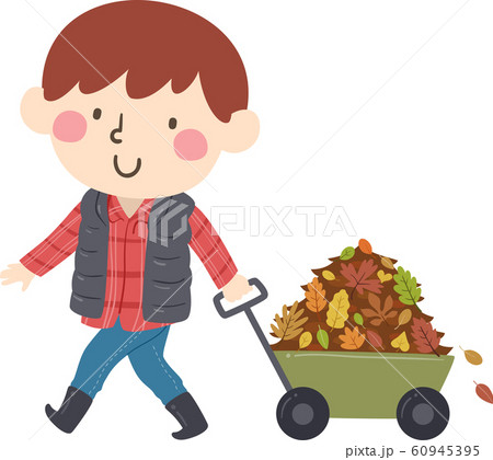 Kid Boy Wagon Collect Autumn Leaves Illustration Kid Boy Wagon Collect Autumn Leaves Illustration 60945395