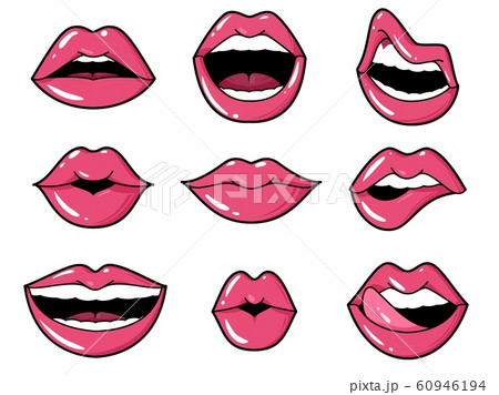 Lips Patches Pop Art Sexy Kiss Smiling Woman のイラスト素材