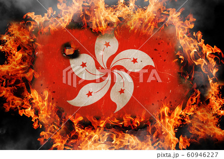 Burning flag of Hong Kong on fire flames Burning flag of Hong Kong on fire flames 60946227