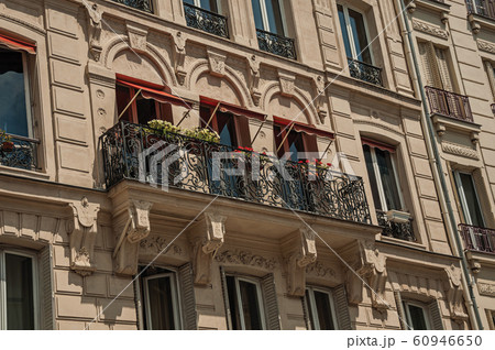 Balcony with flowers in a building facade at Paris 60946650