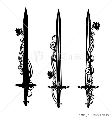 Sword Blade And Rose Flower Medieval Heraldic のイラスト素材