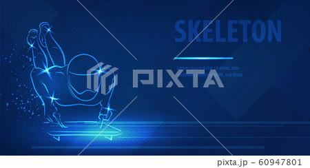 Skeleton racer on luge silhouette neon banner speed skating Skeleton racer on luge silhouette neon banner speed skating 60947801