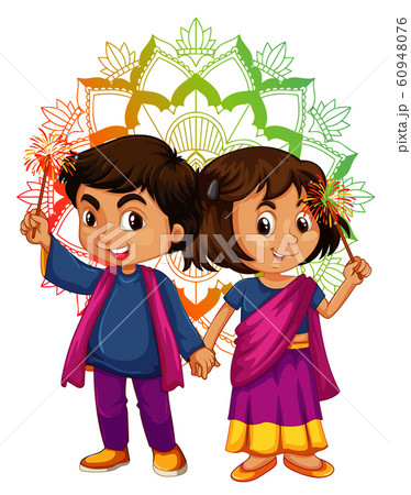 Indian boy and girl with mandala pattern in Indian boy and girl with mandala pattern in 60948076