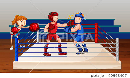 Scene with two athletes boxing on the stage 60948407