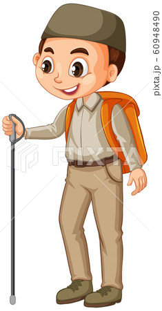 Muslim boy with hiking stick on isolated 60948490
