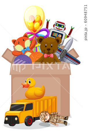 Box full of toys on white background 60948751